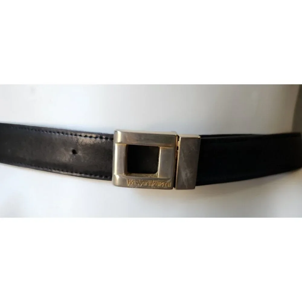 Vintage YSL Yves Saint Laurent Black‎ & Brown Reversible Leather Belt 37